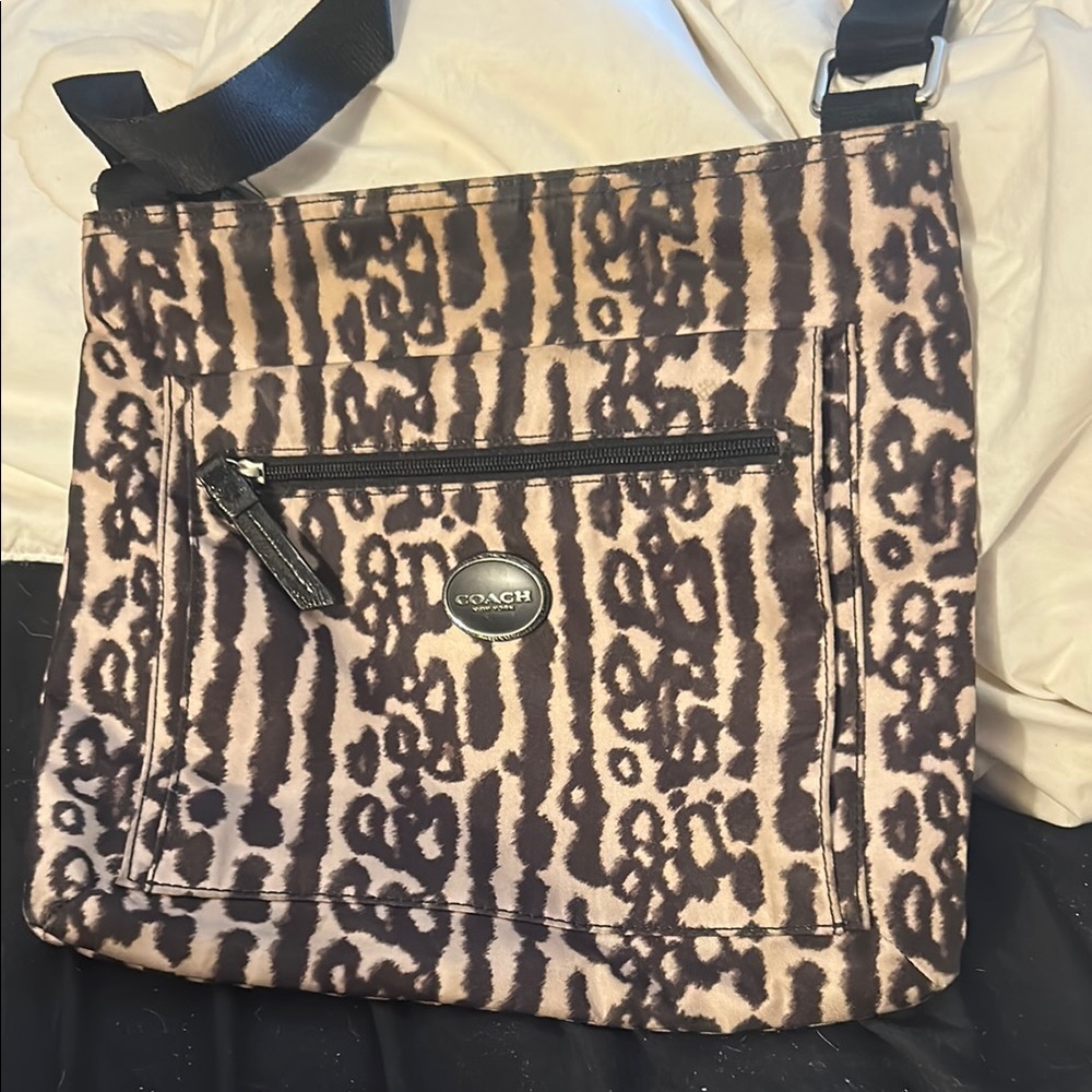 Coach Brown and Black Crossbody Bag with Monogram Design